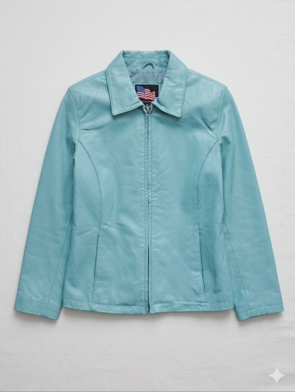Vintage Leather USA Elegant Women's Light Blue Leather Jacket Sz S Y2K Western